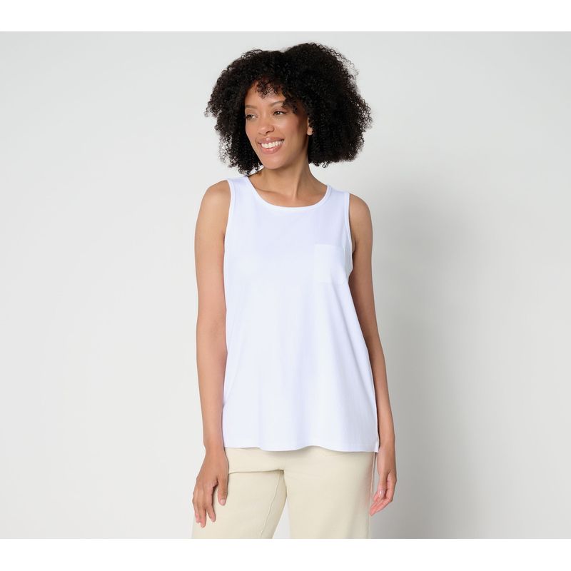 Gloria Vanderbilt Women's Top Sz L Essentials Cotton Pocket Tank White A695708